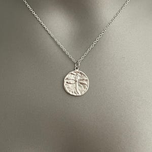 Dragonfly Coin Necklace – Gold or Silver Plated | Textured Round Pendant | Nature Inspired Jewelry | Dainty Minimalist Necklace