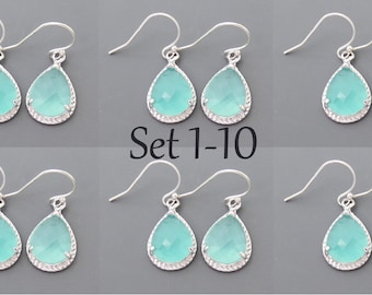 Set of 1-10, Mint, Opal, Glass, Silver, Earrings, Sets, Dangle, Drop, Hook, Earrings, Wedding, Bridesmaid, Bride, Gift, Jewelry