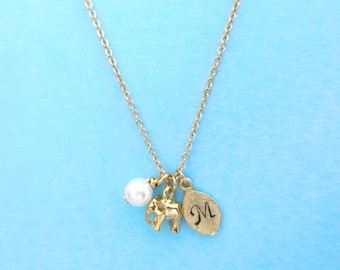 Gepersonaliseerde, Verhuurder, Eerste, Parel, Goud, Zilver, Olifant, Ketting, Dier, Sieraden, Verjaardag, Vriendschap, Moeder, Zus, Geschenk, Sieraden