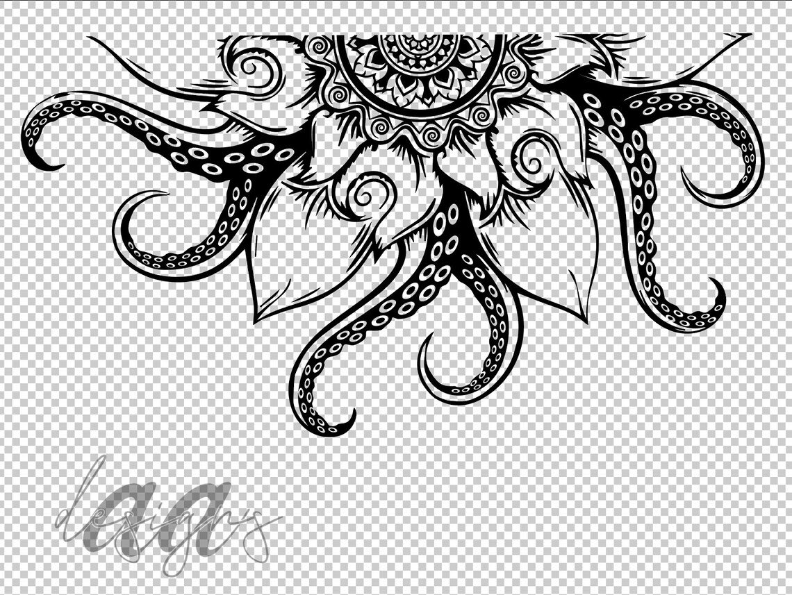 Half Mandala SVG Mandala SVG Octopus SVG tentacle svg | Etsy