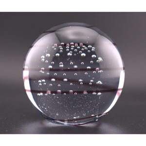 Vintage Controlled Bubble Art Glass Paperweight Clear Sphere W/ Ribbon Swirl 2.75&quot; Orb