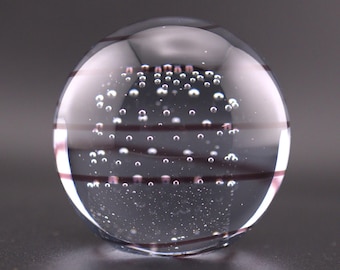 Vintage Controlled Bubble Art Glass Paperweight Clear Sphere W/ Ribbon Swirl 2.75" Orb