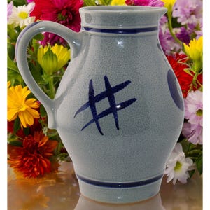 Vintage Gerzit German Salt Glaze Stoneware Pitcher 1L Cobalt Blue & Gray Pottery Jug Rustic Kitchen Decor