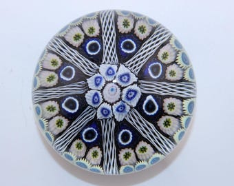 Strathearn Millefiori Glass Paperweight Scotland Blue White