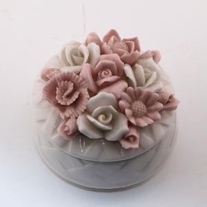 Vintage Ceramic Trinket Box W/ Pink & White Floral Lid