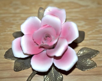 Vintage Capodimonte Porcelain Pink Rose Flower Sculpture Italy - Etsy