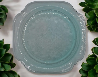 Prato de servir quadrado de vidro vintage Depression com relevo intrincado verde menta peça decorativa única 11,5&quot; x 11,5&quot; por Indiana Glass