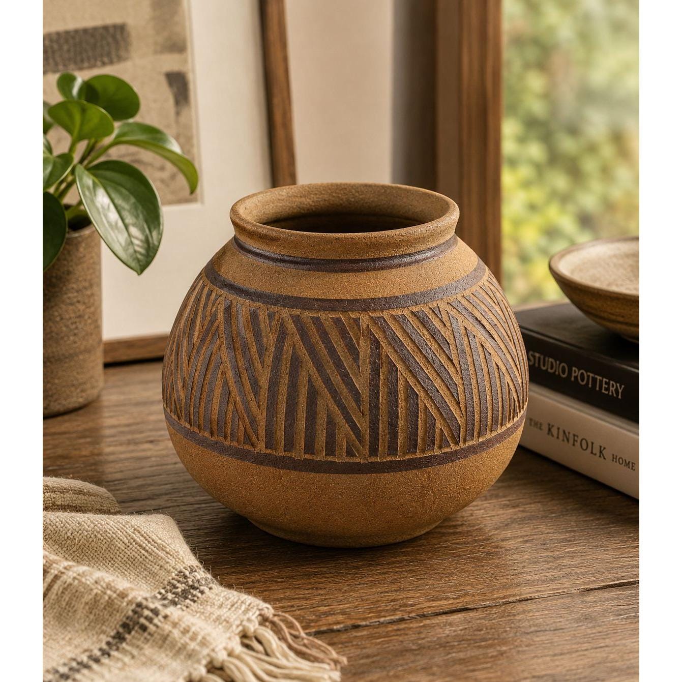 Vintage Mid-Century Modern Larry Terry Brown Studio Pottery Stoneware Vase Signed MCM