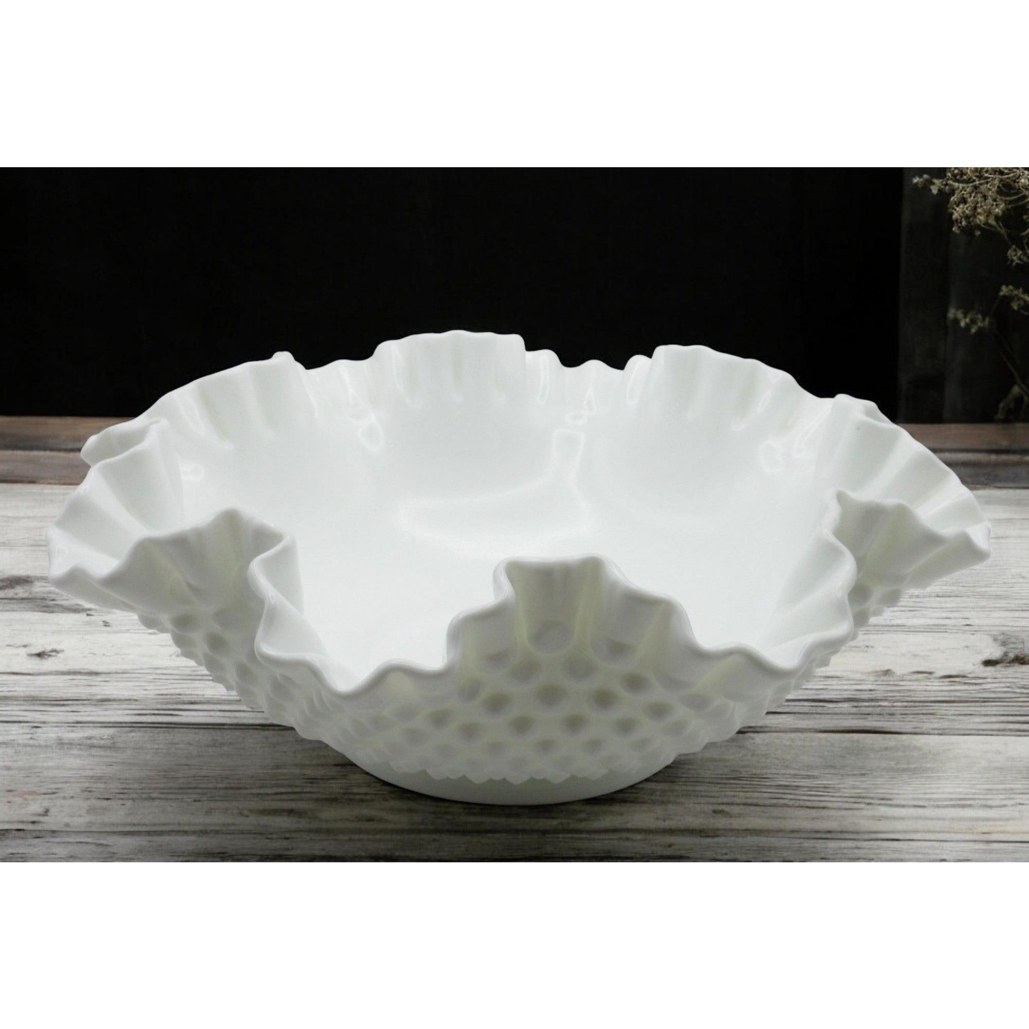 ヴィンテージ フェントン ホワイト ミルクガラス ホブネイル フリル