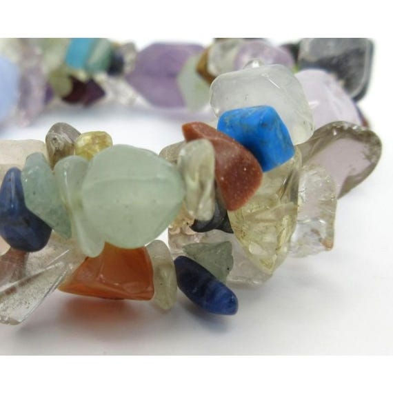 Triple Layer Stretch Bracelet Gemstone Chips Blue… - image 7