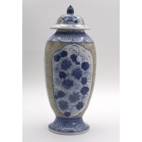 Maitland-smith Blue & White Floral Porcelain Ginger Jar With Lid