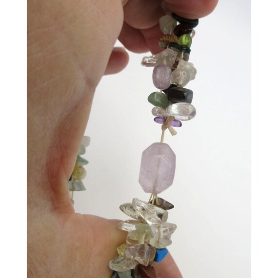 Triple Layer Stretch Bracelet Gemstone Chips Blue… - image 3