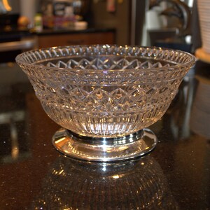Vintage English Crystal Cut Glass Silver Plated Pedestal Bowl