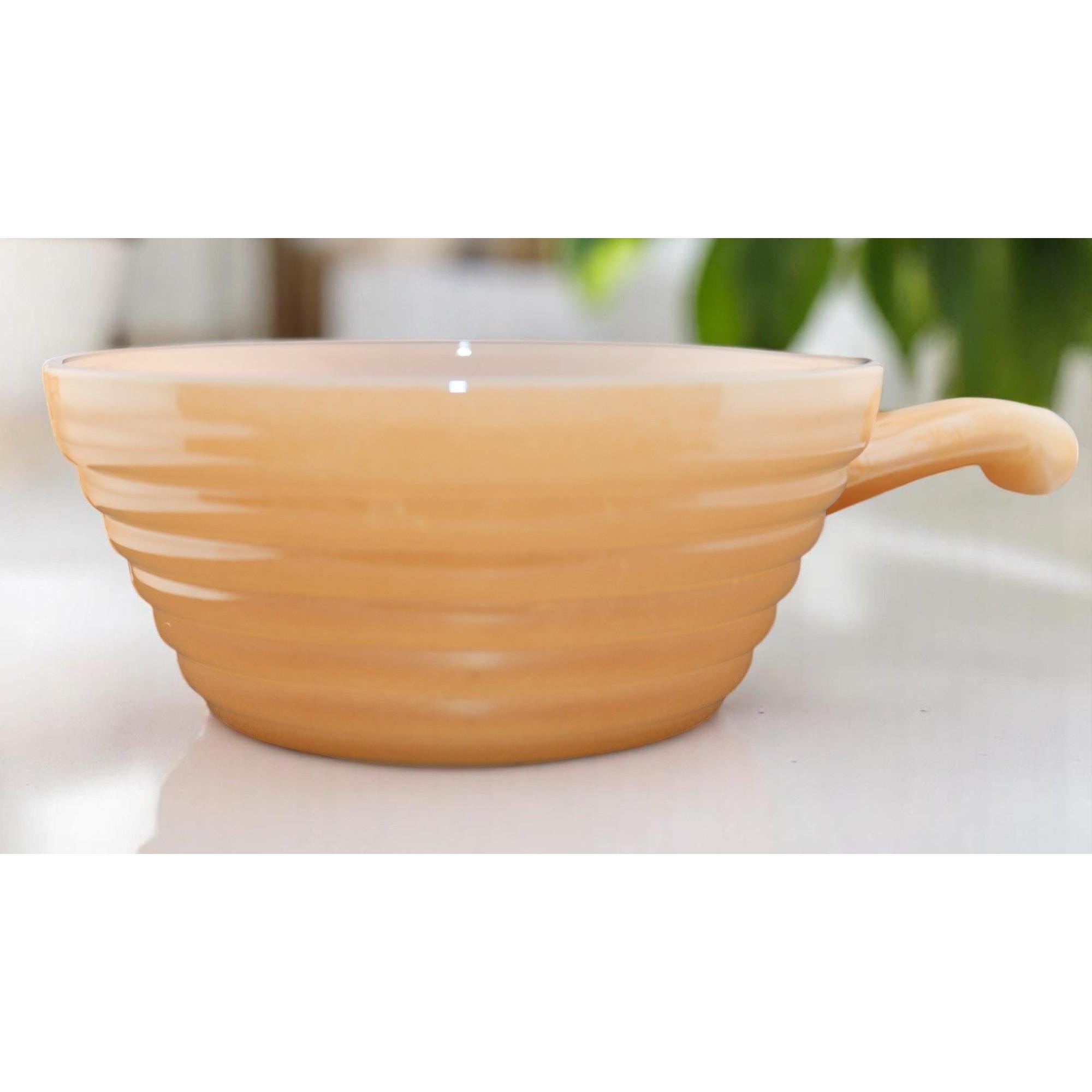 Vintage Fire-king Peach Lustre Ribbed Handled Bowls - USA Ovenware
