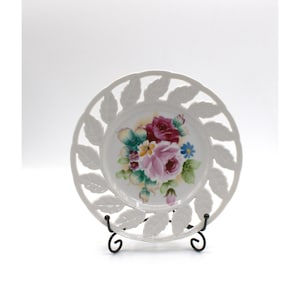 Vintage Floral Porcelain Plate With Leaf Design