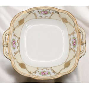 Antique Nippon Hand-Painted Porcelain Serving Dish With Floral Design & Gold Trim