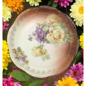 Antique Zeh Scher & Co Bavaria Hand Painted Porcelain Platter With Yellow Roses