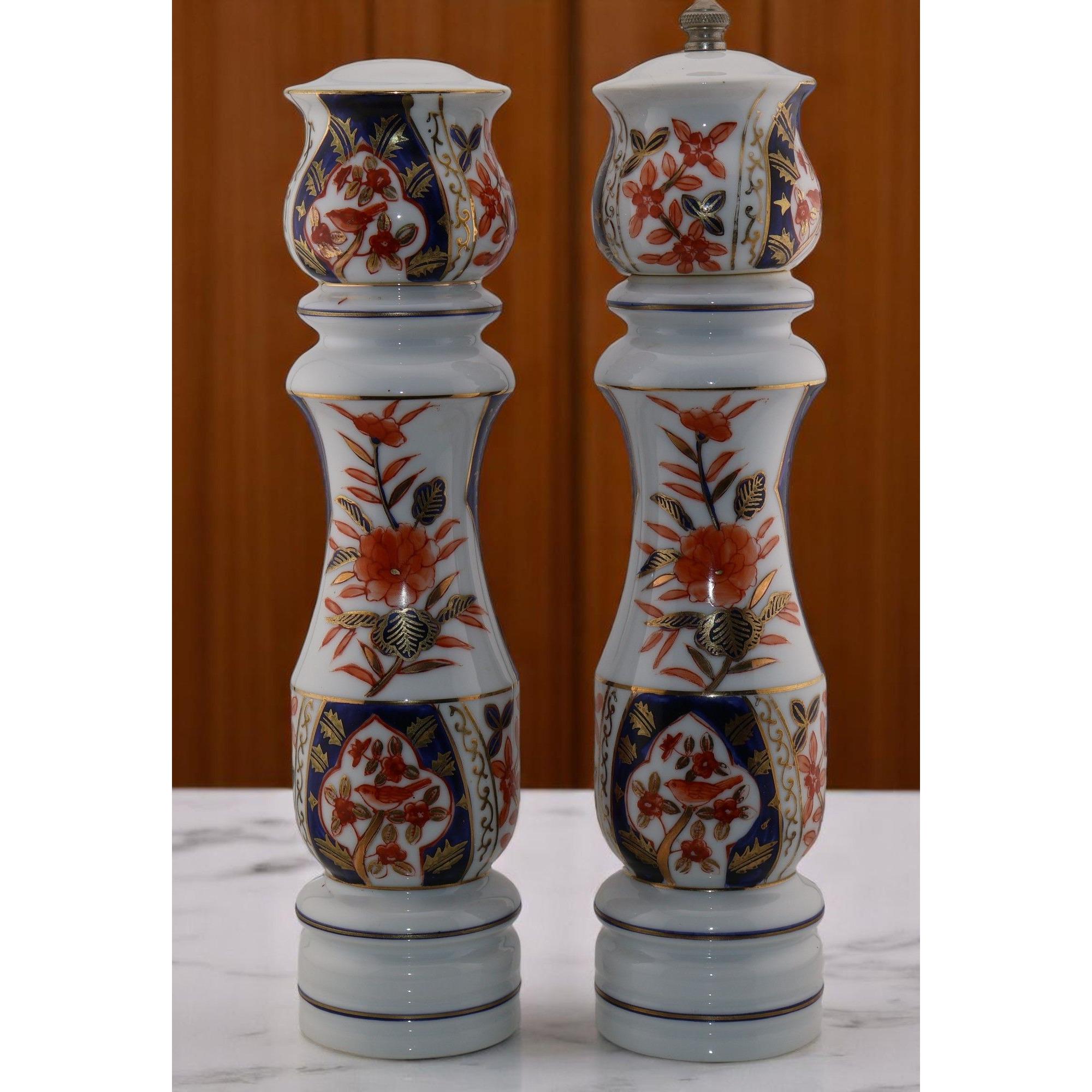 Vintage Imari Porcelain Salt & Pepper Grinder Set: Mid-Century Kitchen Decor