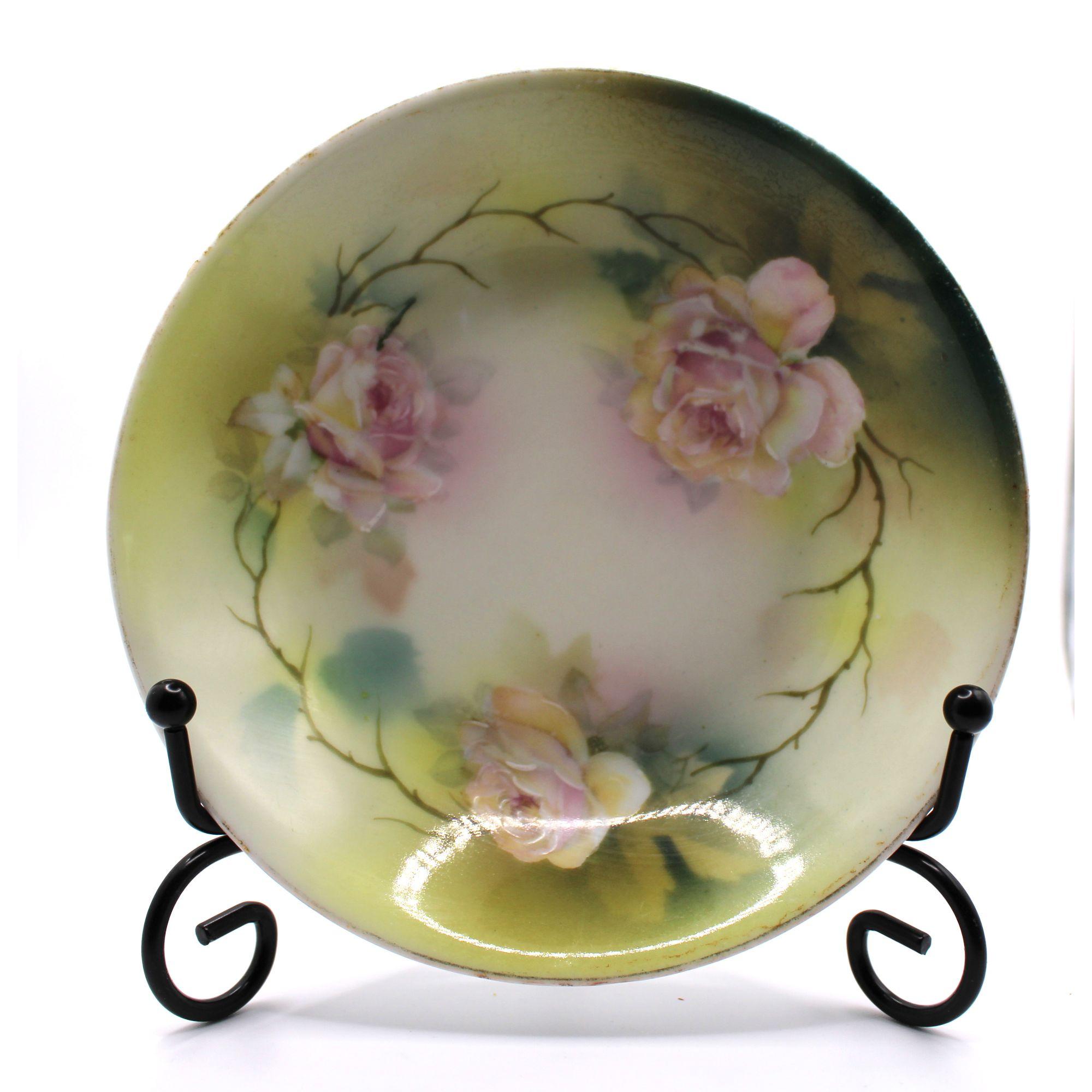 Vintage Hand-painted German Porcelain Plate With Pink Roses
