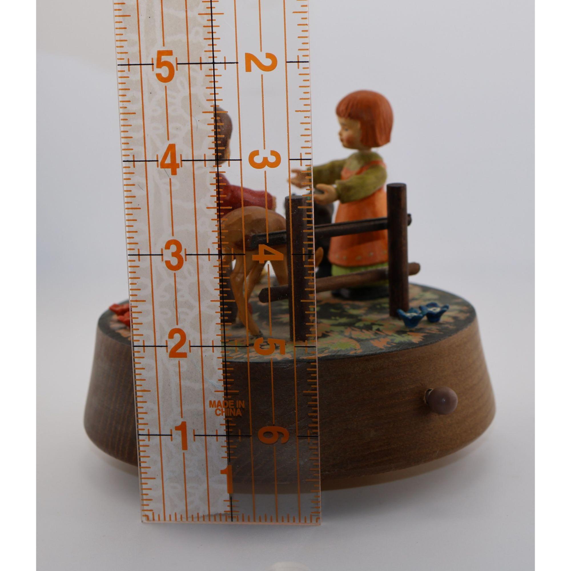 Vintage ANRI Reuge Wooden Music Box Children Dog Deer Swiss