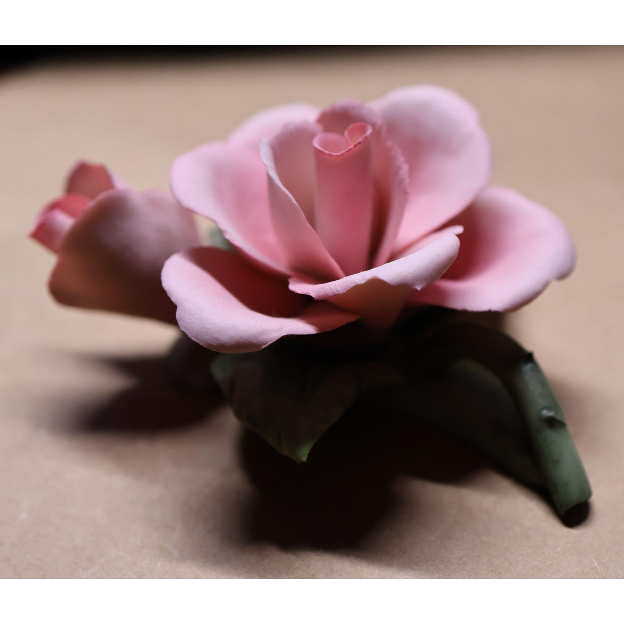 Napoleon Capodimonte Porcelain Pink Rose With Bud Italy, Vintage