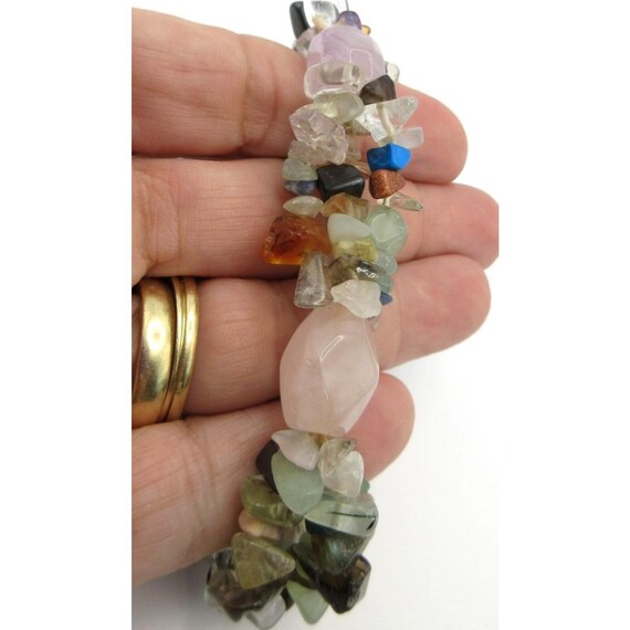 Triple Layer Stretch Bracelet Gemstone Chips Blue… - image 4