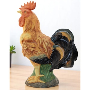 Vintage Ceramic Rooster Figurine 13&quot; Hand-Painted Farmhouse Decor Hollow Matte Chicken Statue