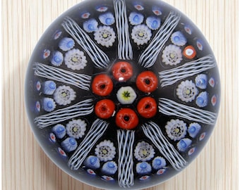 Vintage Scottish Millefiori Paperweight Red Blue White Canes