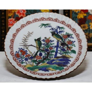 Vintage Chinese Porcelain Charger Plate: Enamel Bird & Floral Wall Decor
