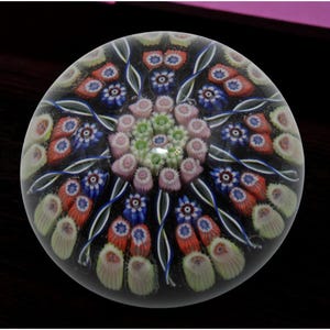 Vintage Millefiori Glass Paperweight | Intricate Floral Radial Design | Collectible Art Glass