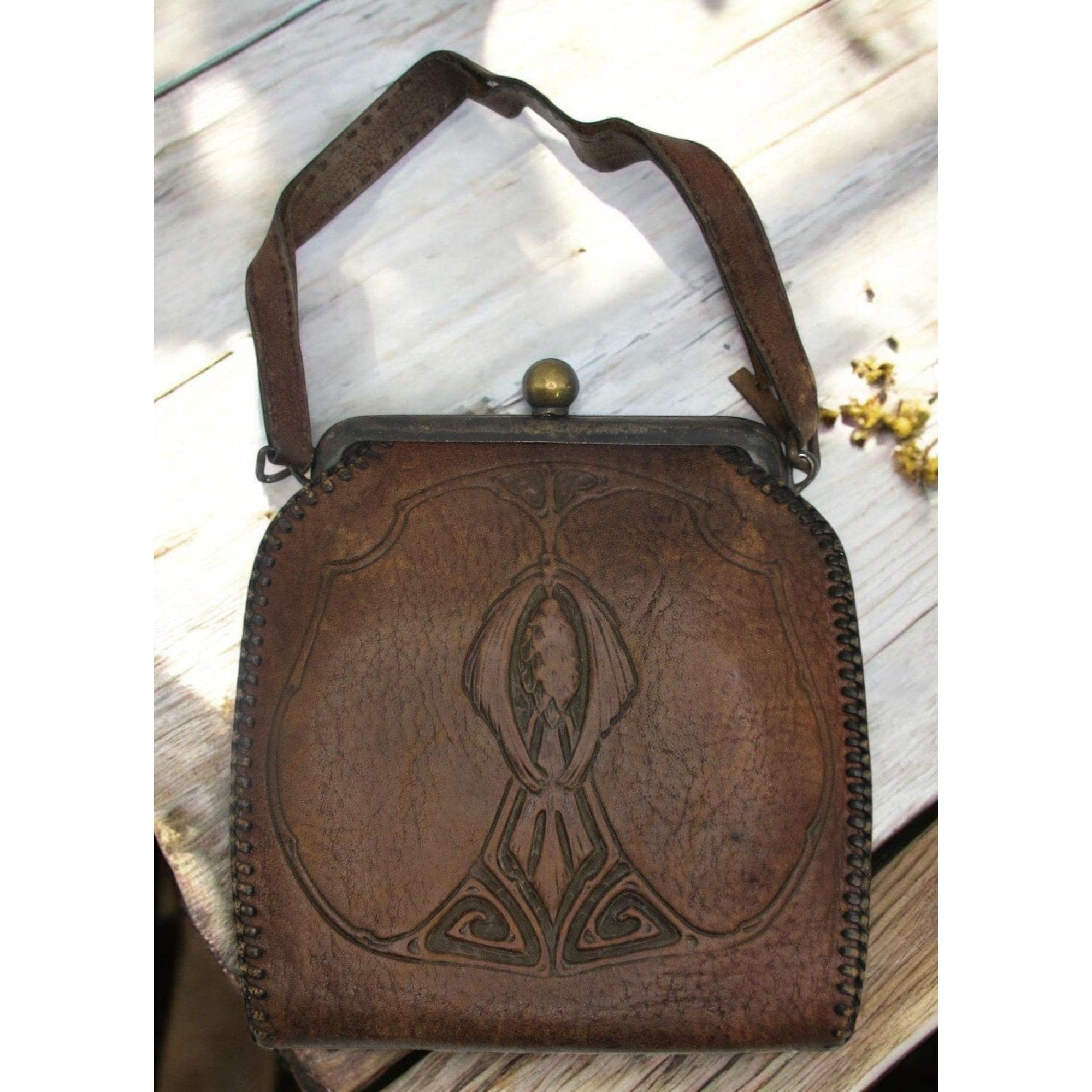 antique アンティーク20s ミニbag Antique Jemco 1920s Art Nouveau Embossed Leather Handbag Purse - Etsy