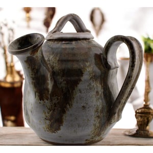 Vintage 1982 Handcrafted Glazed Ceramic Studio Pottery Teapot Rustic Stoneware W/ Lid
