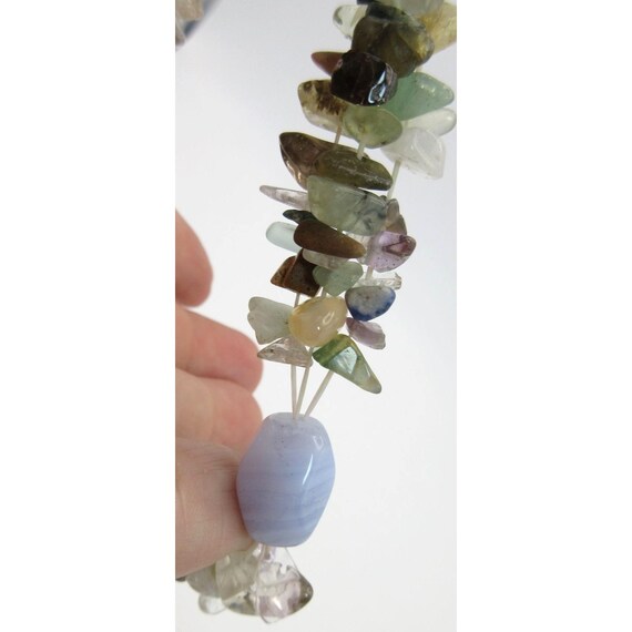 Triple Layer Stretch Bracelet Gemstone Chips Blue… - image 8