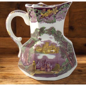 Vintage Masons Vista Ironstone Jug  Multicolor Transferware Pitcher With Castle Scene  English Cottagecore Decor