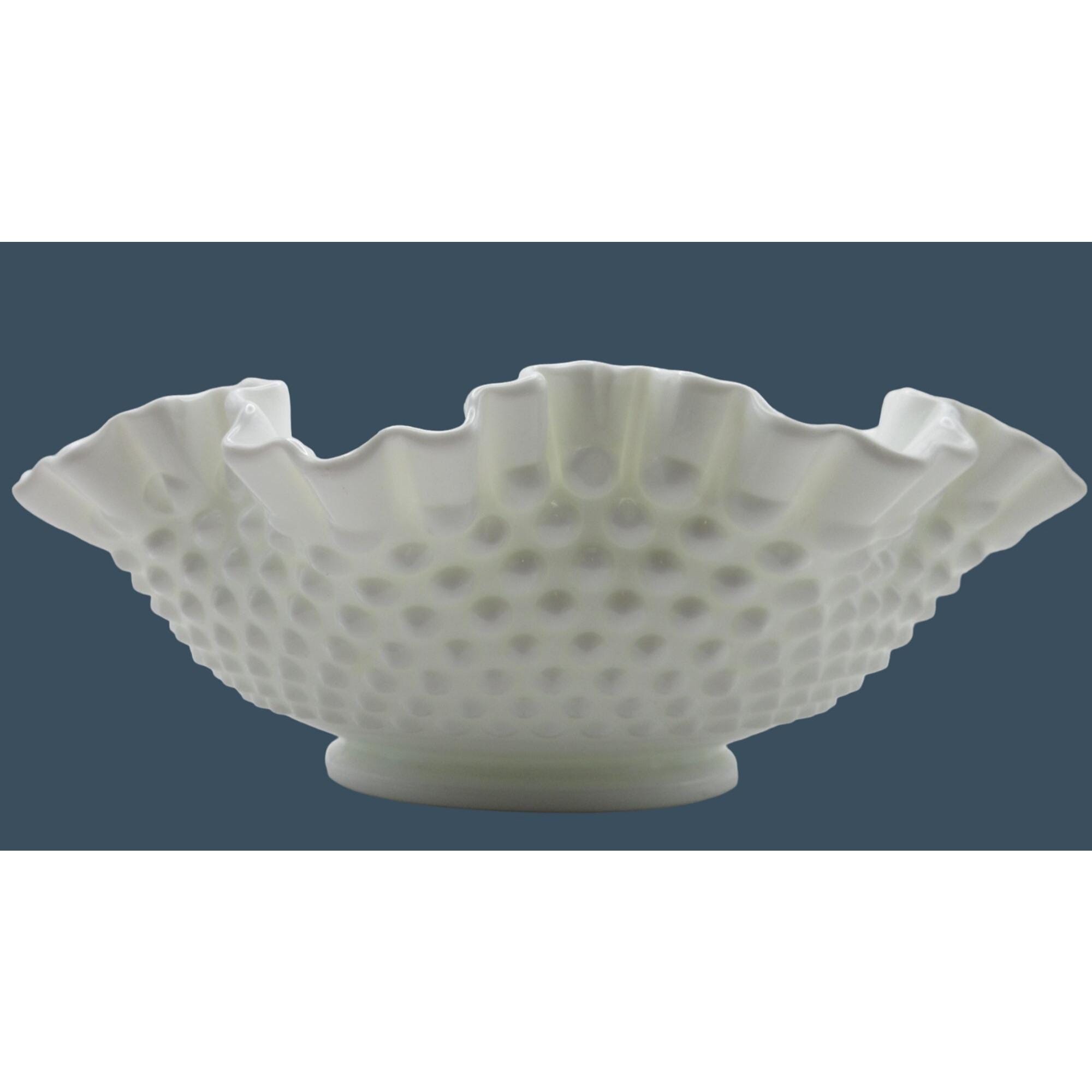 ヴィンテージ フェントン ホワイト ミルクガラス ホブネイル フリル