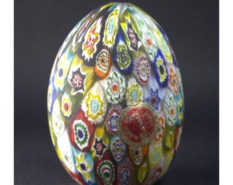 Murano Egg Shape Paper Weight Latticino Multicolor Art Glass Italy
