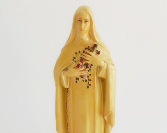 Statuette Sainte Thérèse vintage - Plâtre émaillé - Corneille Toulouse - Années 40