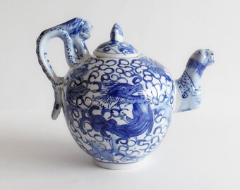 Theiere Chinoise Porcelaine Decors Dragons Etsy New Zealand