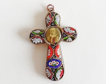 Pendentif vintage micro mosaïque - Bijou religieux - Années 20-30