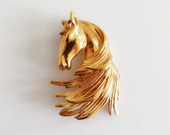 Broche vintage cheval plaquée or - Années 80