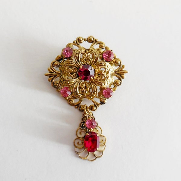 Broche vintage métal et strass - Années 80