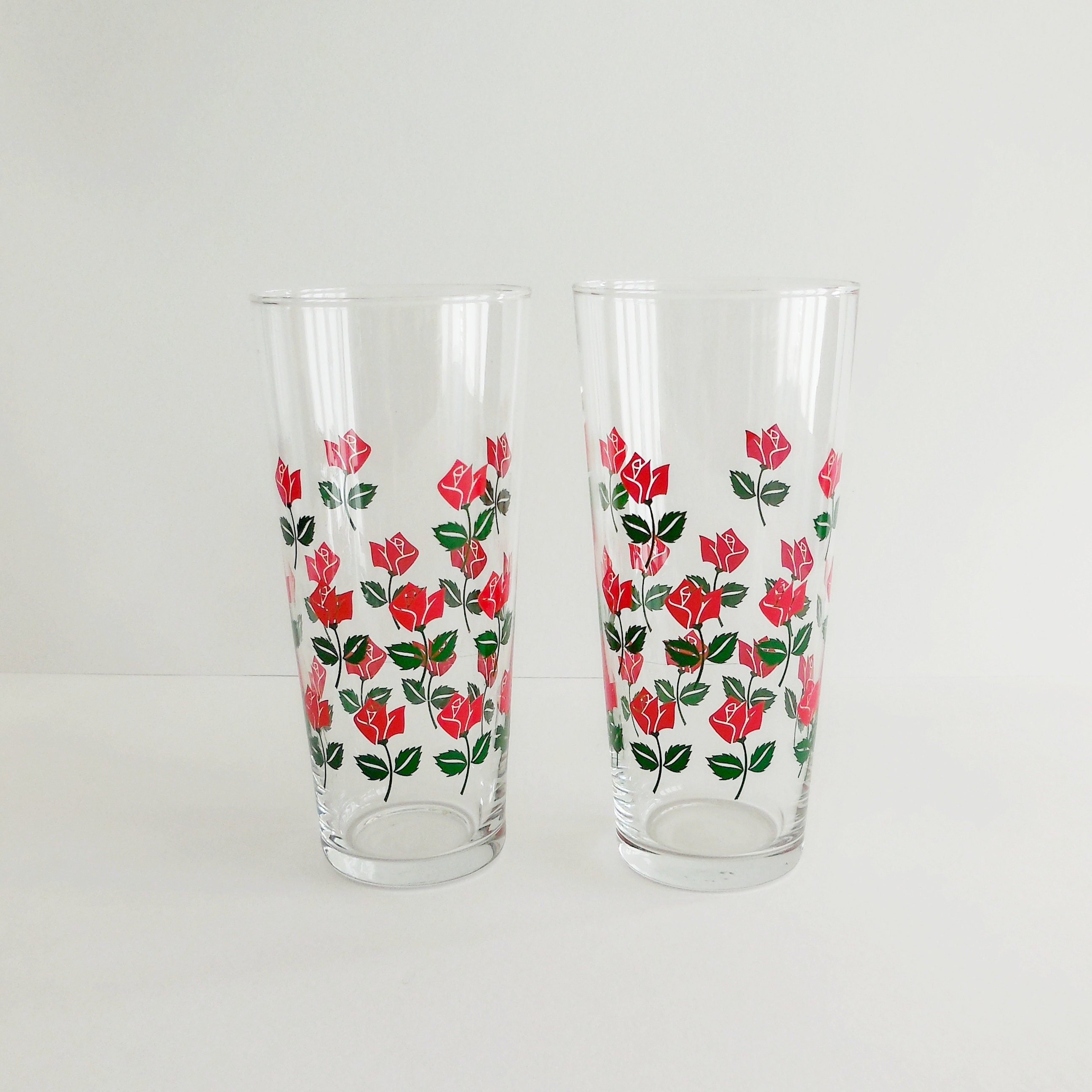 Verres Vintage Petites Roses - Verres Jus de Fruits Années 60