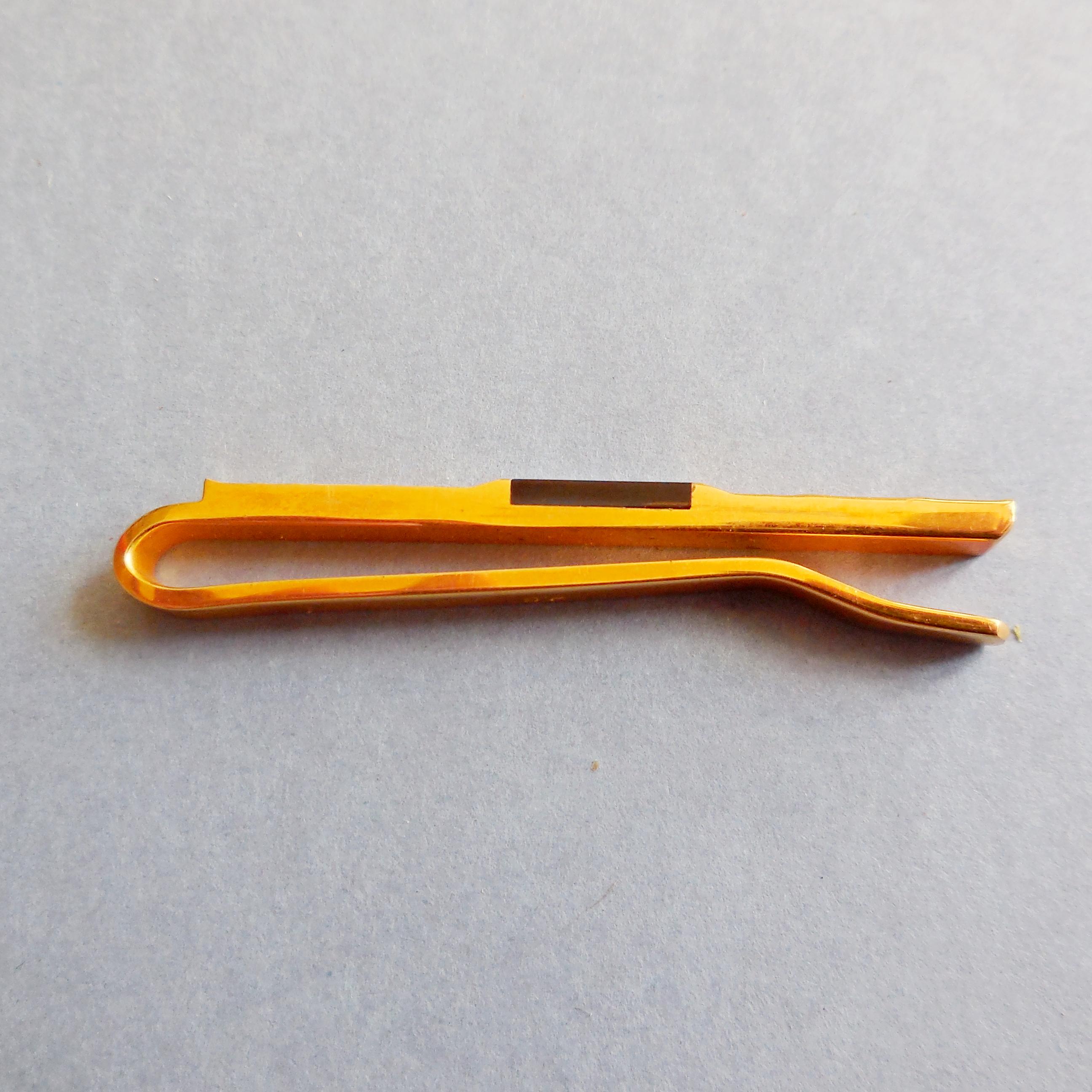 Pince Cravate Vintage Motif Pêche - Plaqué Or Laminé - 62x7mm - France