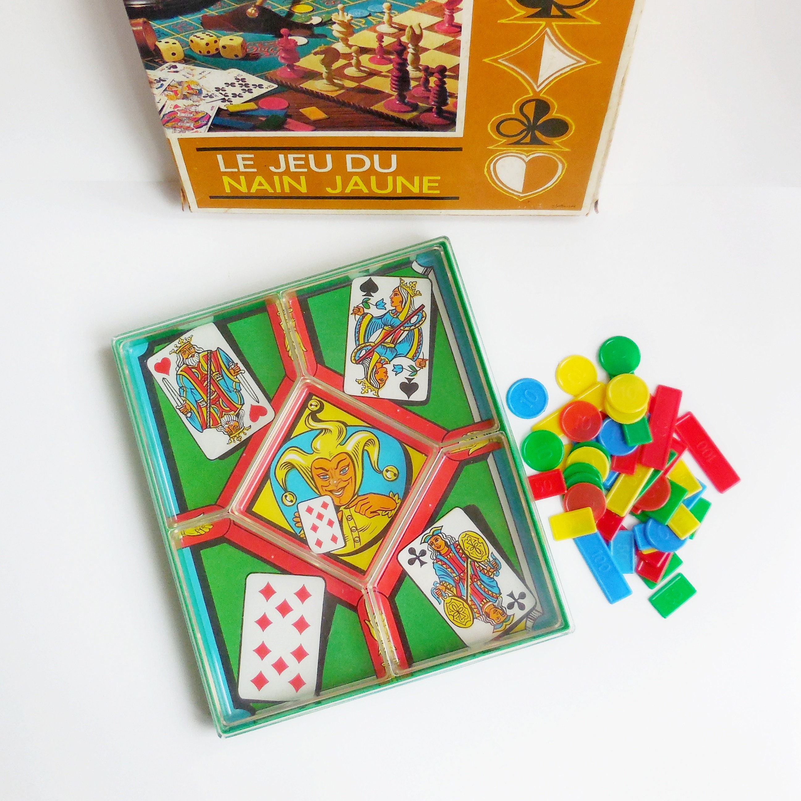 Ancien Plateau de Jeu de Société Nain Jaune en Bois Époque Collection