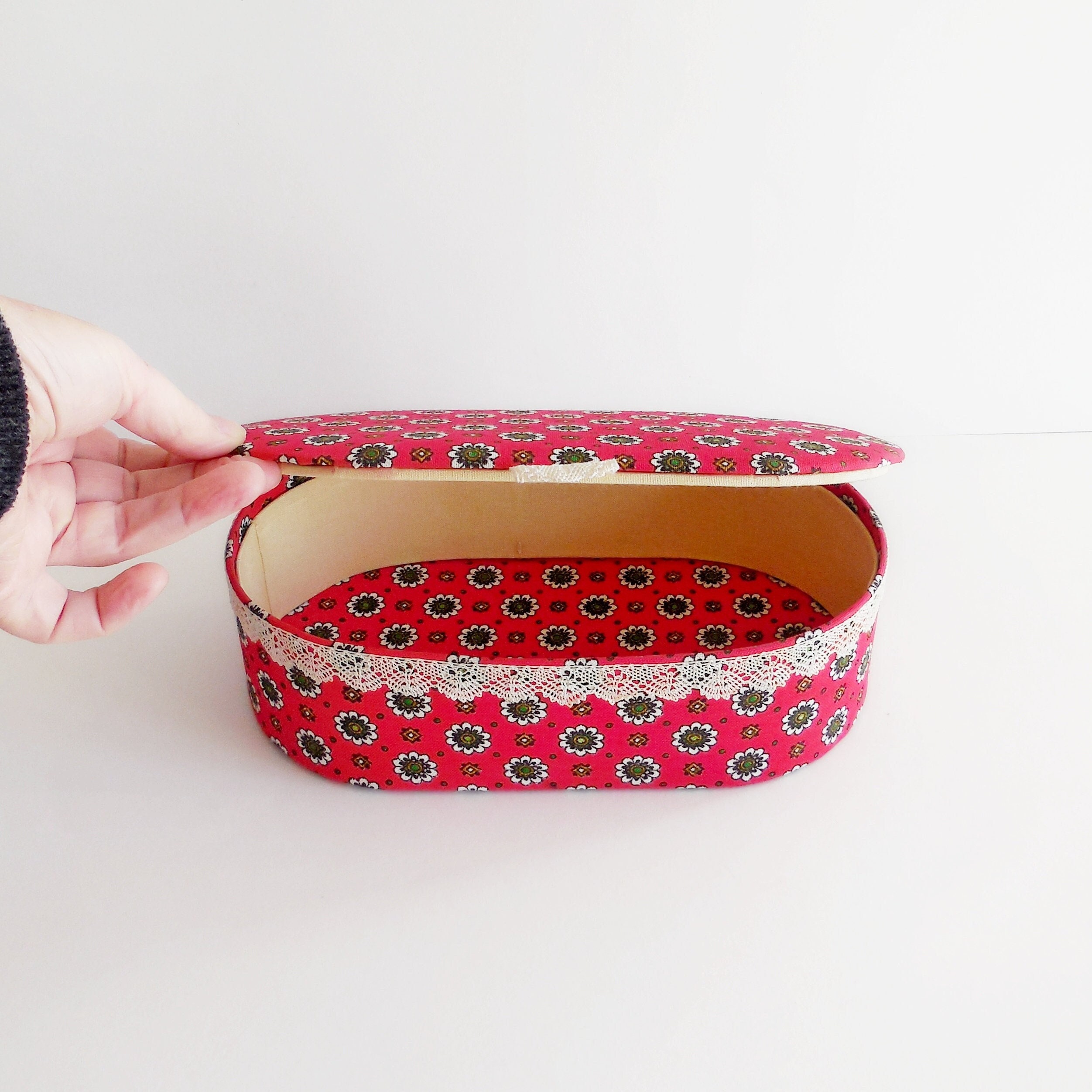 Boite en Tissu Vintage, Boite à Couture - Années 60