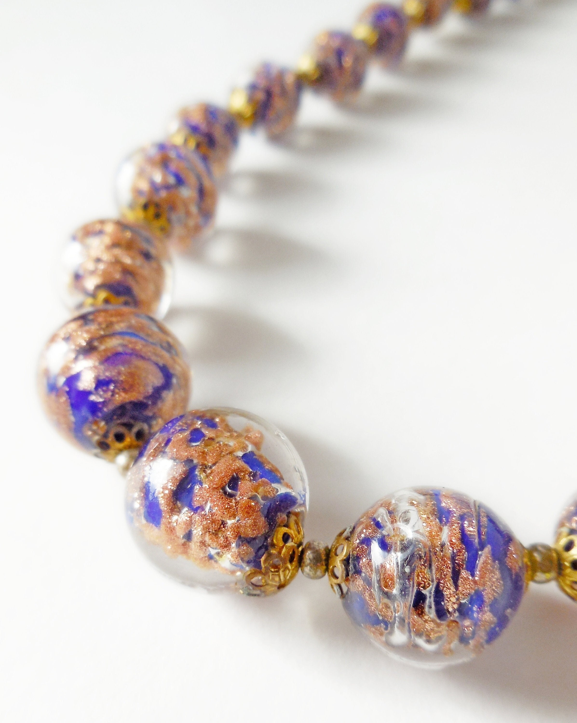 Collier Vintage Années 50/60 Avec 10 Perles Murano - Rose, Verre, Sans Marque