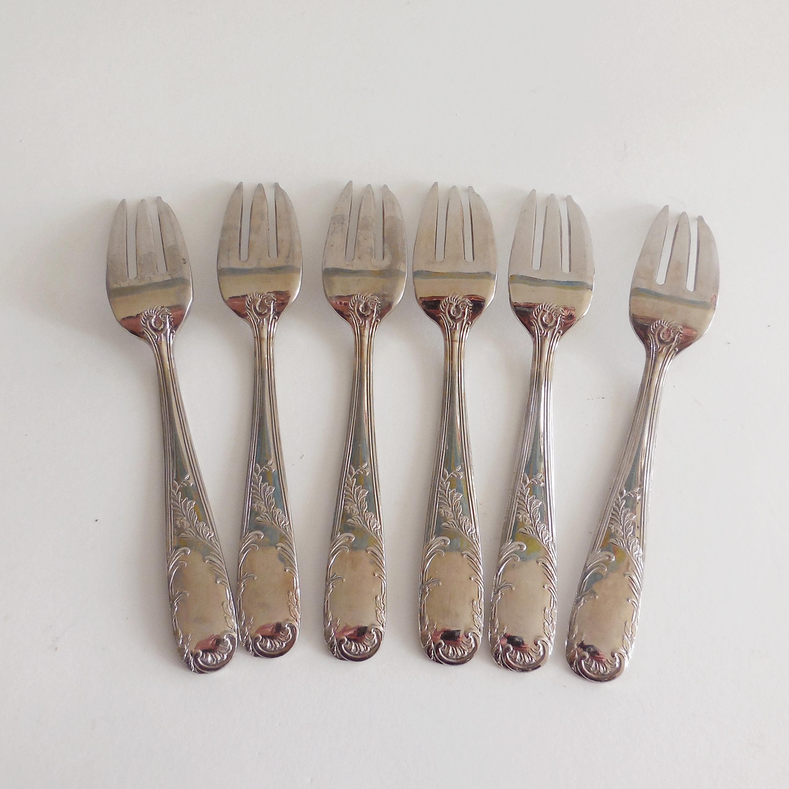 Lot De 4 Fourchettes à Gâteau Vintage – Bois Et Métal Doré – Sans Marque