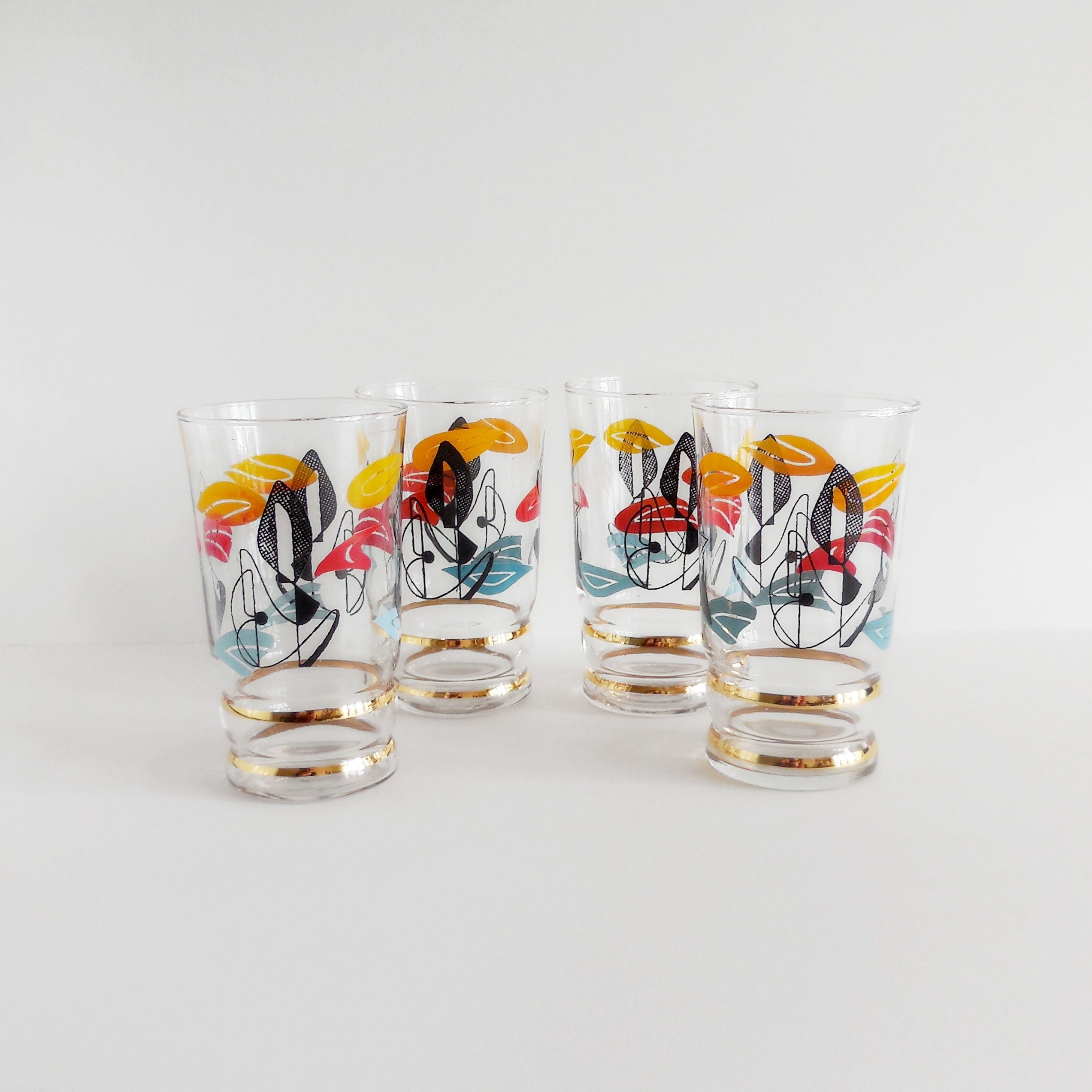 Verres Vintage Sérigraphiés - Lot de 4 Années 50