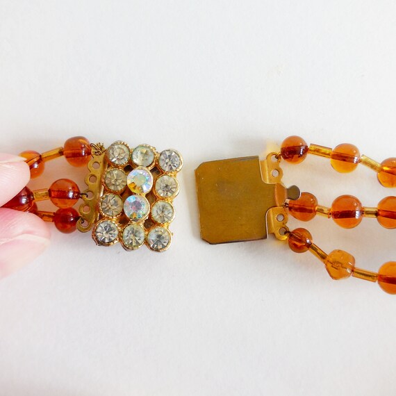 Collier Vintage Années 50/60 - 2 Rangs Perles En Verre Ambré Et Pâte De Verre