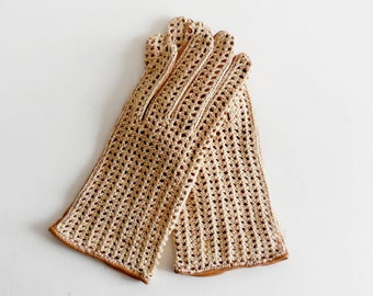 Gants de conduite vintage - Crochet/cuir - Taille 7